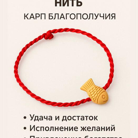 Браслет красная нить "Карп благополучия" для привлечения денег и богатства, закрытия ипотеки