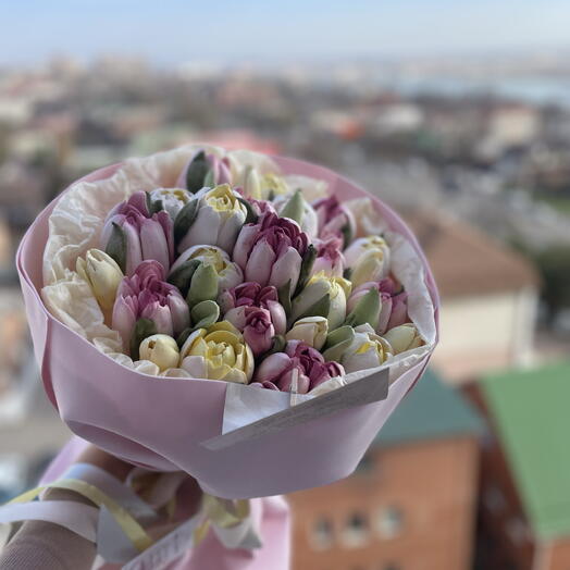 Букет зефирных тюльпанов розовый и желтый