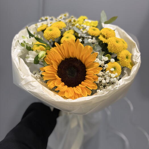 Букет с подсолнухом на День знаний 🌻