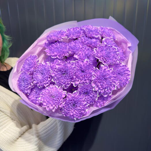 Фиолетовый бархат 💜 стойкий Букет из 5 фиолетовых 💜 кустовых хризантем