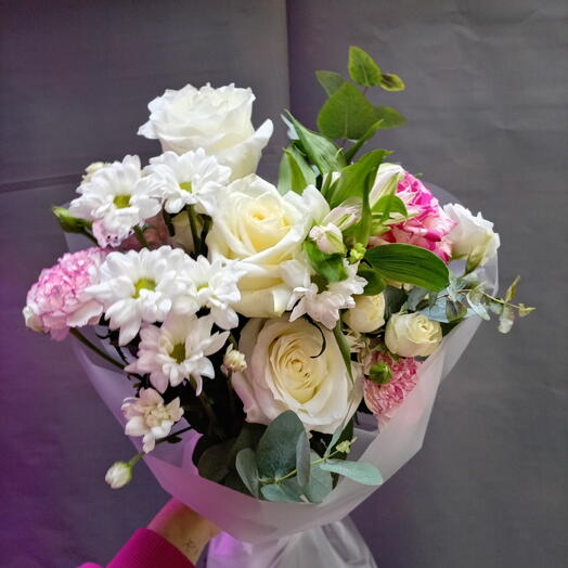 Букет с белой розой и эвкалиптом 🌸