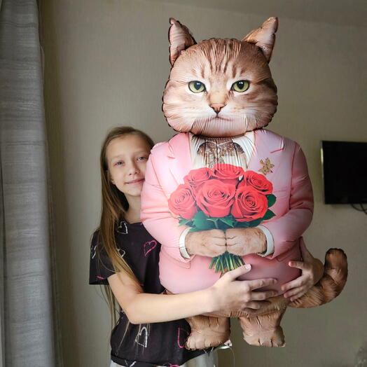 Шарик котик розовый с цветами для нее, жене, маме, девушке-1шар