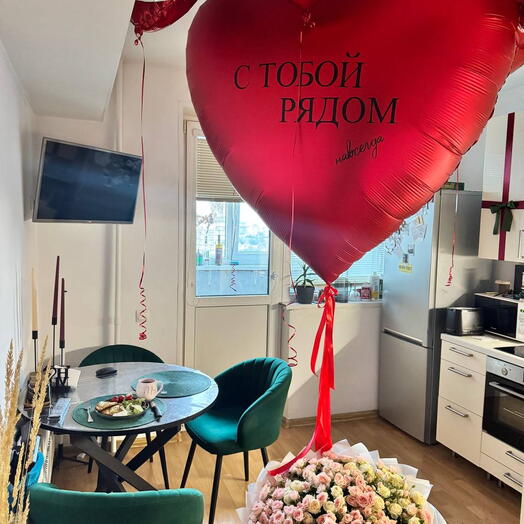 Огромное красное сердце размер XXL 160 см с любой надписью, фольгированный шар
