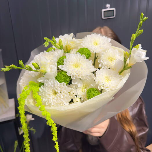 Фрезия 💚 С АРОМАТОМ МОХИТО 💚 хризантемы 🕊️ стабилизированный амарант White Mint зеленый букет