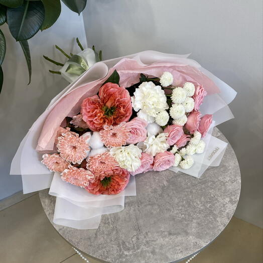 Букет для самой нежной с розами мандарин 🌸