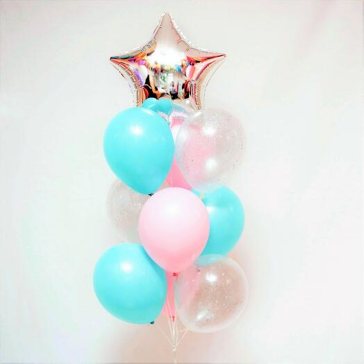Composición con estrella y bolas con confeti