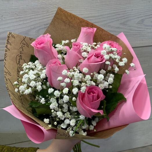 Roses with gypsophila