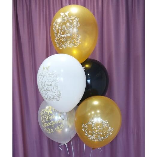 Fountain of 5 helium balloons "Happy Wedding Day"
