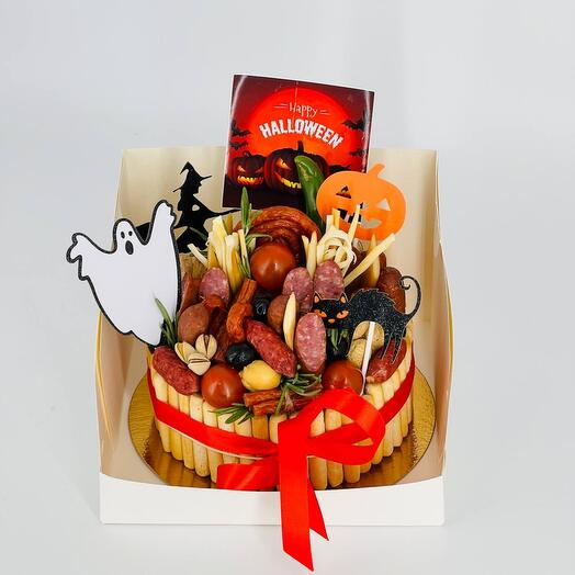 Бенто торт из колбасок и закусок на хэллоуин Halloween