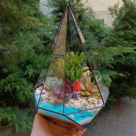 Флорариум Резная капля с суккулентами