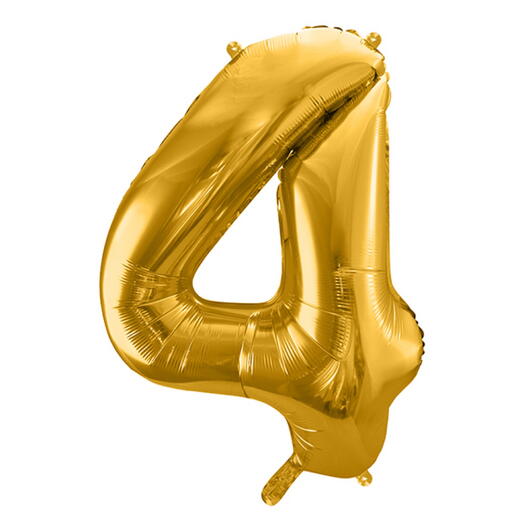 Złoty foliowy balon w kształcie cyfry 4