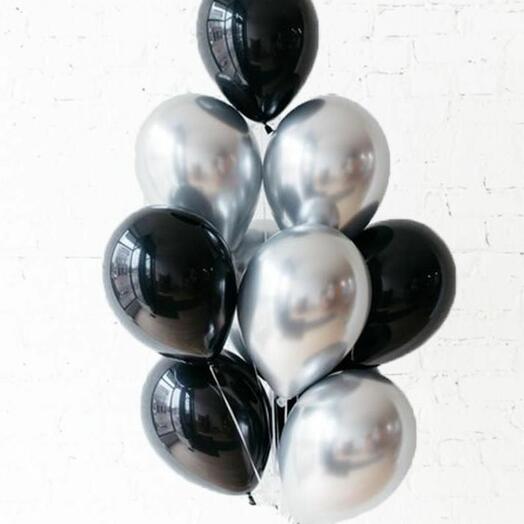 10 Black   Silver  Helium Metallic Balloons