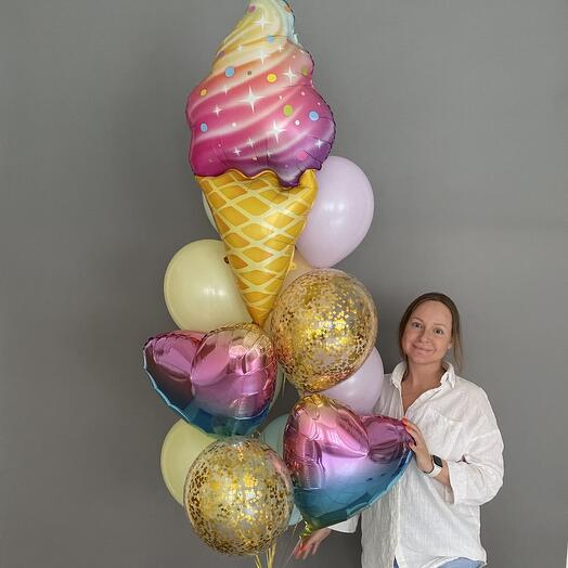 Balloons with helium for a girl's birthday, for a girl or for a boy multicolored "Rainbow horn"