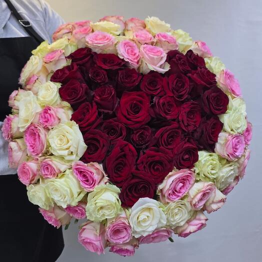 101 роза микс (Эквадор, 60 см)