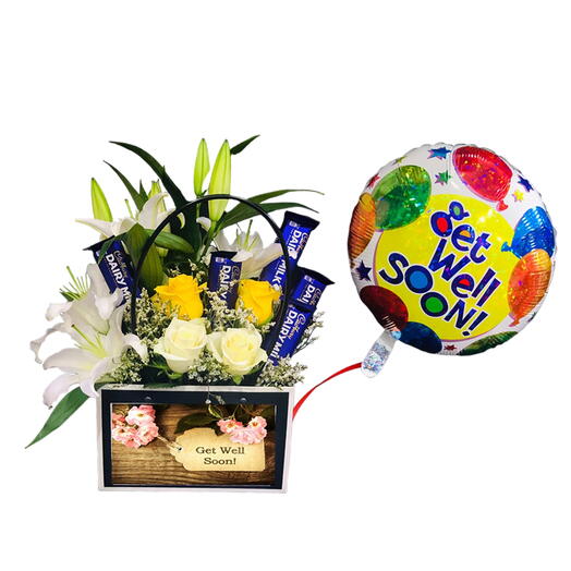 Get Well Soon Bag With Mixed Flowers   Balloon