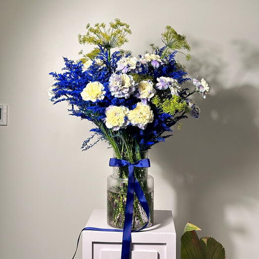 Soo blue vase arrangement