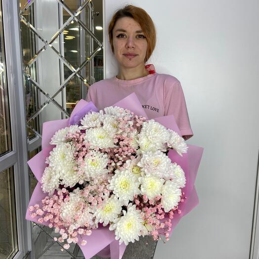 Микс хризантем и гипсофил