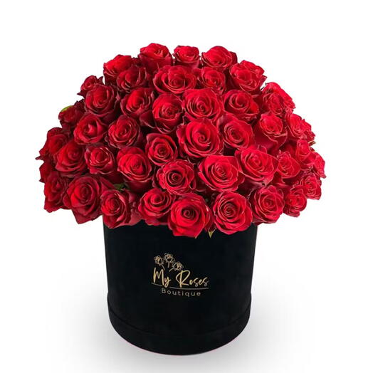 Black Velvet Box With 100 Red Roses