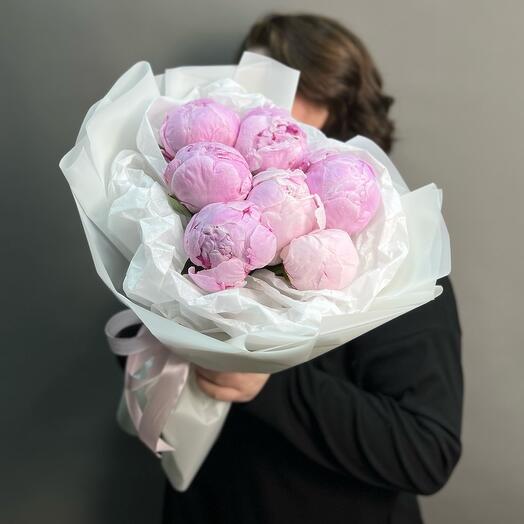 Моно букет из 7 пионов Сара Бернар