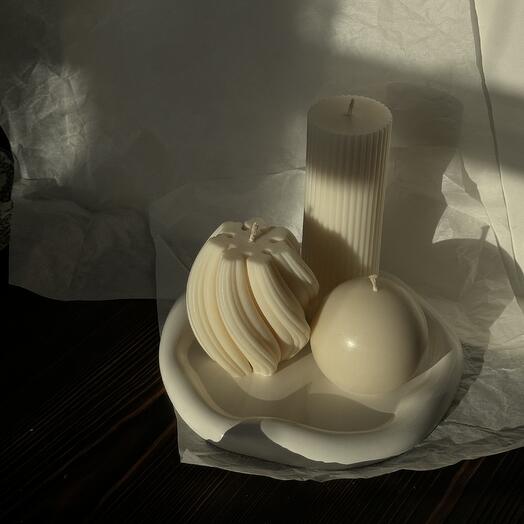 Juego de regalo 10 (velas de cera de soja y bandeja de yeso)