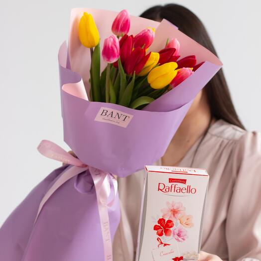 15 тюльпанов + Raffaello