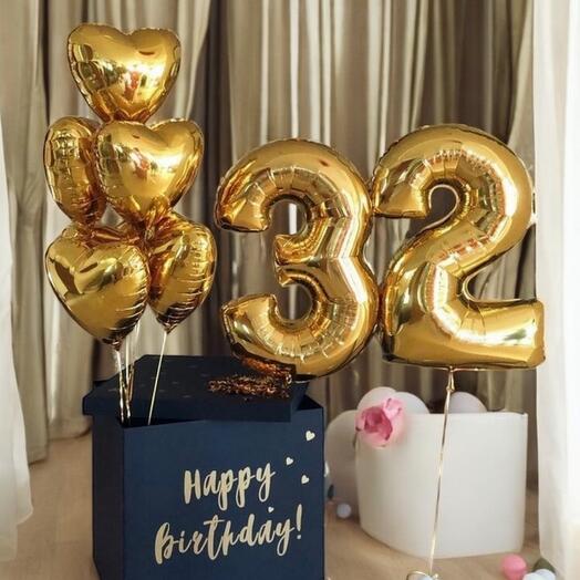 Коробка с шарами Happy Birthday black - 2