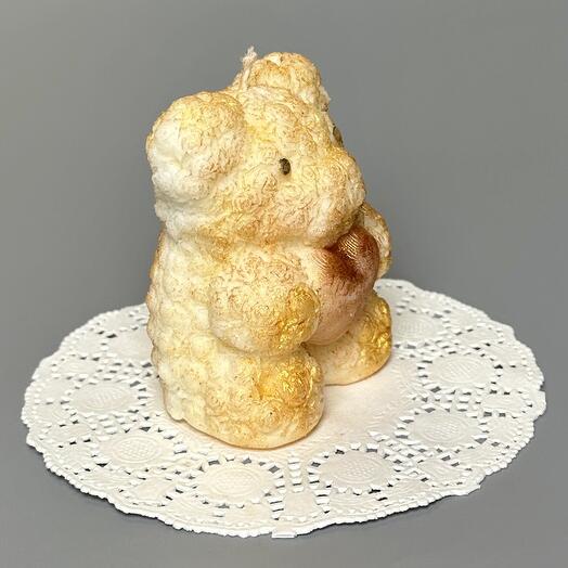 Праздничная свеча из кокосового воска с плопковым фитилём Gold Bear (old) ручной работы 1 шт
