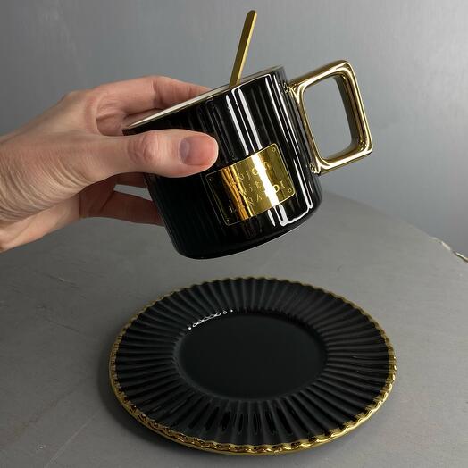 Чашка с блюдцем LENARDI с золотым краем