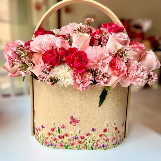 Flowers in a leather printed box