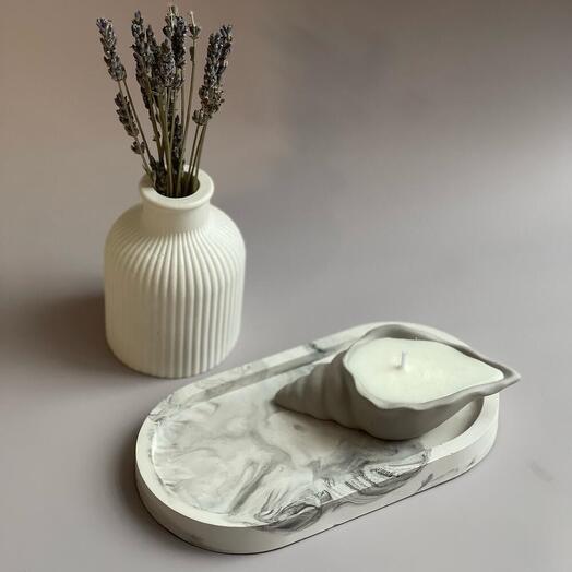Plaster gift set with candle shell and vase