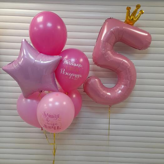 Шары на День Рождения для точки на 5 лет (цифра+фонтан)