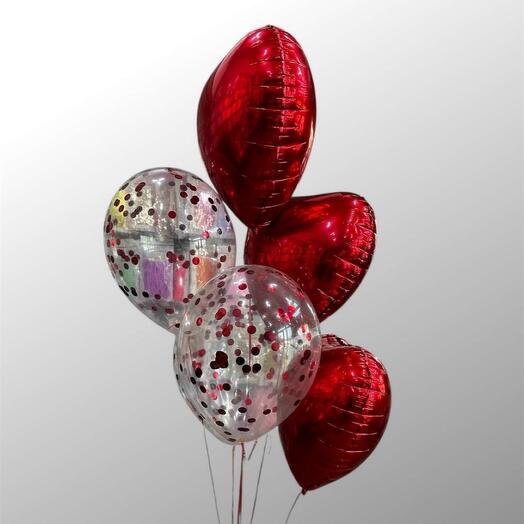5 шаров: сердце и конфетти