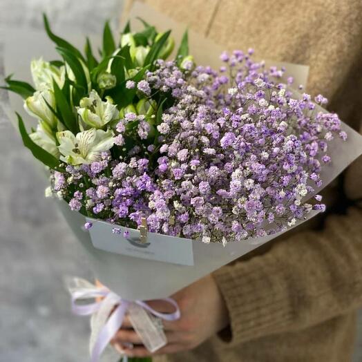 💜Дуо-букет из альстромерий и гипсофилы