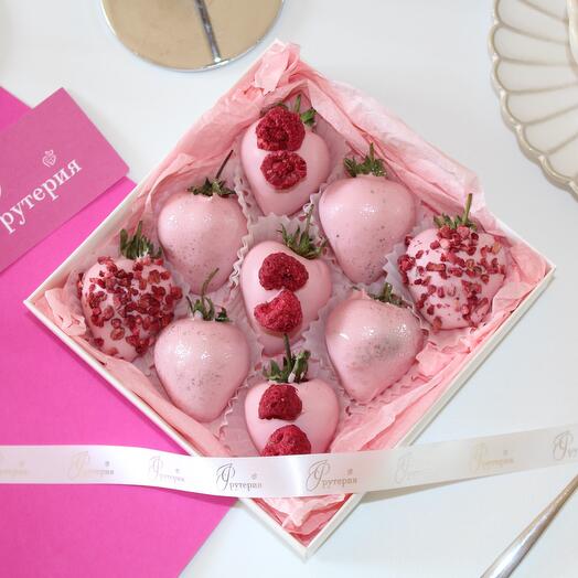 Набор клубники в шоколаде «Розовый блеск 9-12 ягод (подарок маме/девушке/любимой/подруге/жене/детям)