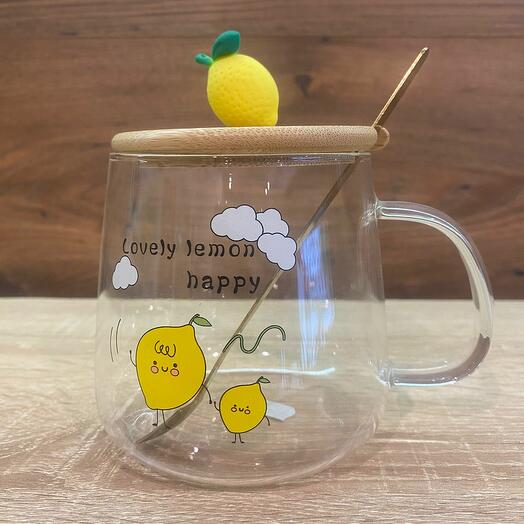 Кружка с крышкой и ложкой Лимон 350 мл