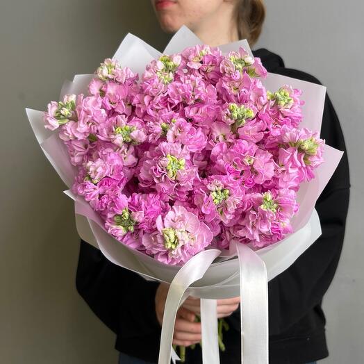 Букет живых цветов из ароматных маттиол, цвет розовый, 19 штук, арт 171 Kimbirly Flowers