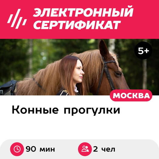 Подарочный сертификат Конная прогулка для 2 человек в составе группы (90 мин.) (Московская область)