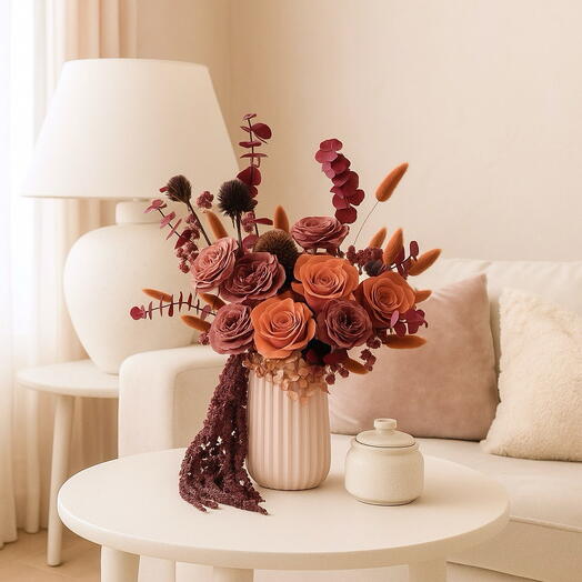 Букет из роз и гортензии композиция стабилизированная «Бургунди» Подарок