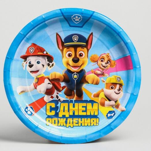 Тарелка бумажная "С Днём Рождения", Щенячий патруль, 10шт