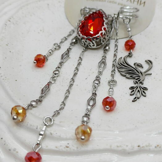 Брошь-булавка "ЖАР-ПТИЦА" с кристаллами Сваровски