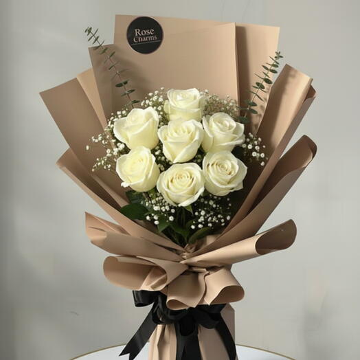 9 White Roses  Elegant Bouquet