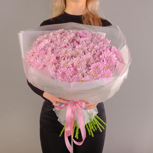 Букет из 25 розовых кустовых хризантем