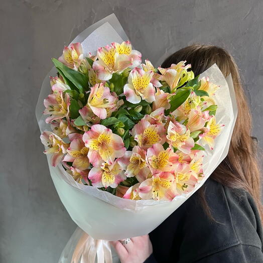 Mono bouquet of pink alstroemerias