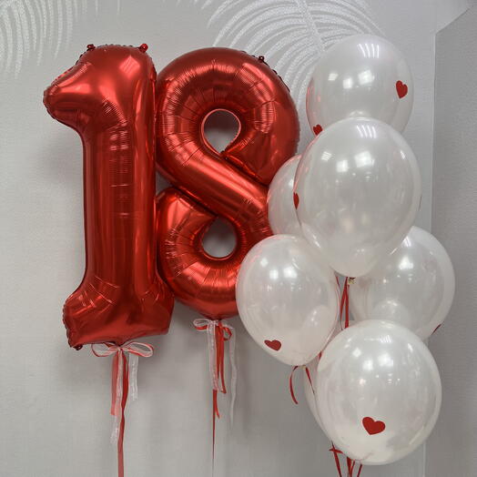 Цифры 18+фонтан из 7 белых стеклянных шаров