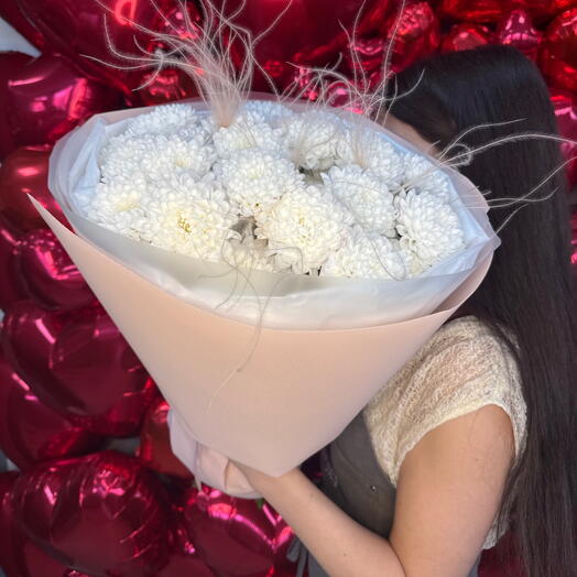 Моно букет 💐 с хризантемой Белый