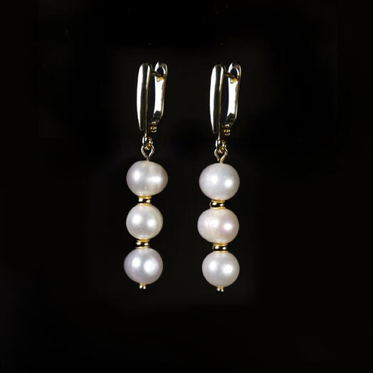 Серьги Лотос Белый жемчуг культивированный 14K (EAR1162)