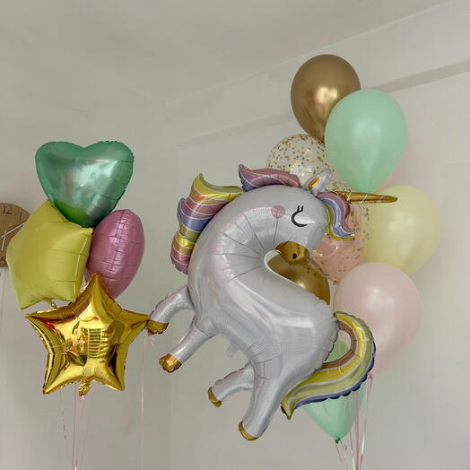 Birthday balloons with a unicorn
