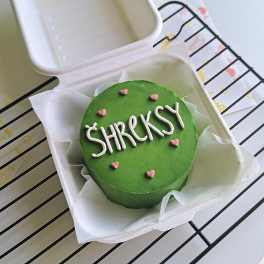 Бенто торт в подарок "Shreksy" бенто торт, мини торт, торт с надписью, бенто торт на подарок, зелёный торт, бенто торт шрек