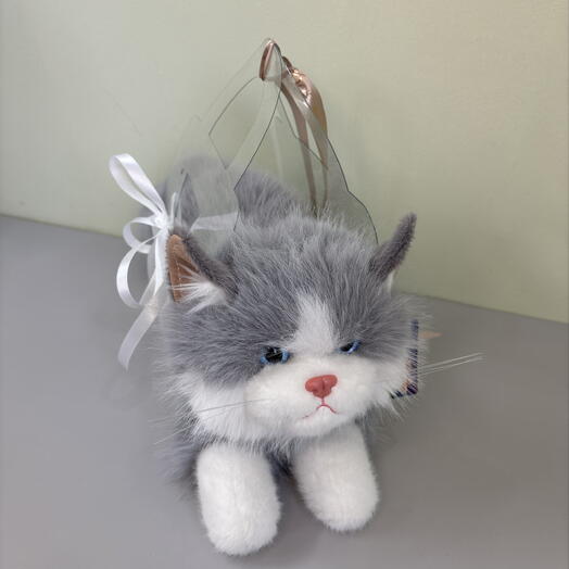 Игрушка мягкая «Серая кошка в сумке переноске»