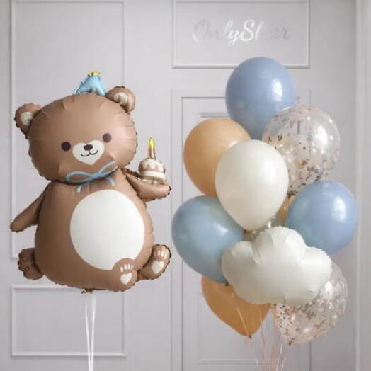🥰Красивый набор шаров!🥰Воздушный шар "Мишка с кексом"+ Шарик Облако, Шары на грузе / Арт.НШN3